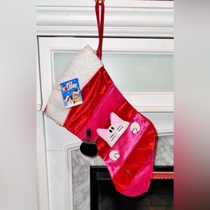 NWT kitty cat Christmas stocking with attached name tag